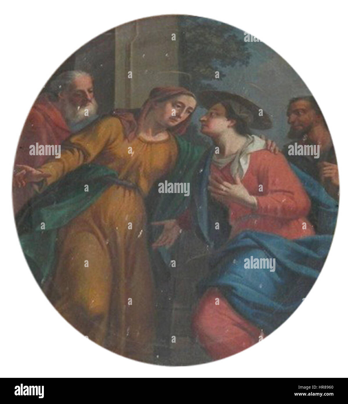 Valentin Metzinger's 'Marijino obiskanje' (The Visitation of Mary) depicts the biblical moment when Mary visits her cousin Elizabeth. The painting showcases Metzinger's ability to portray emotion and divine presence through a refined and detailed composition. Stock Photo