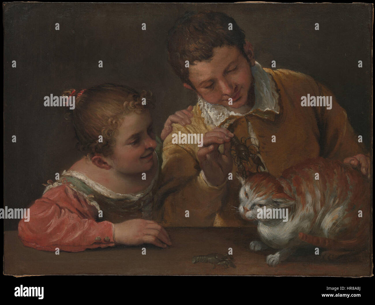 Two Children Teasing A Cat, Annibale Carracci Stock Photo - Alamy