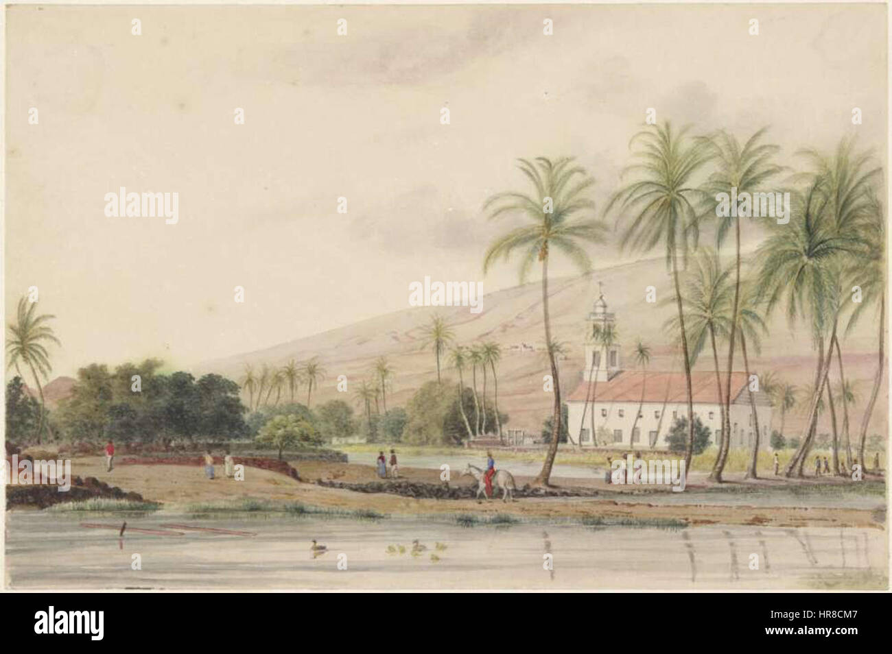 The Presbyterian Church, Lahaina watercolor, by James Gay Sawkins Stock Photo