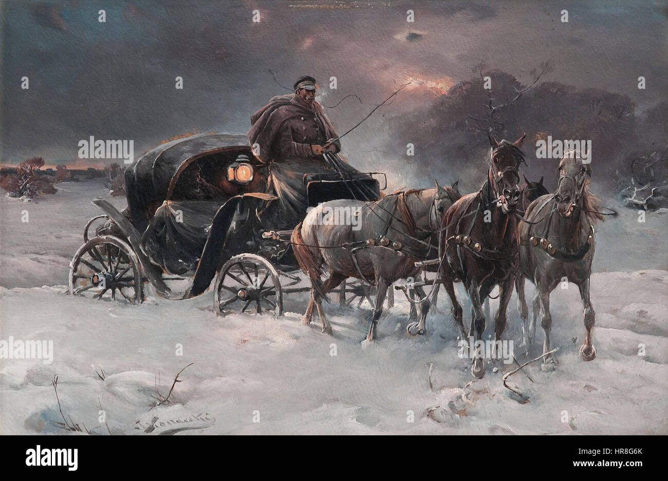 Wierusz-Kowalski Traveller-on-a-winter-night Stock Photo