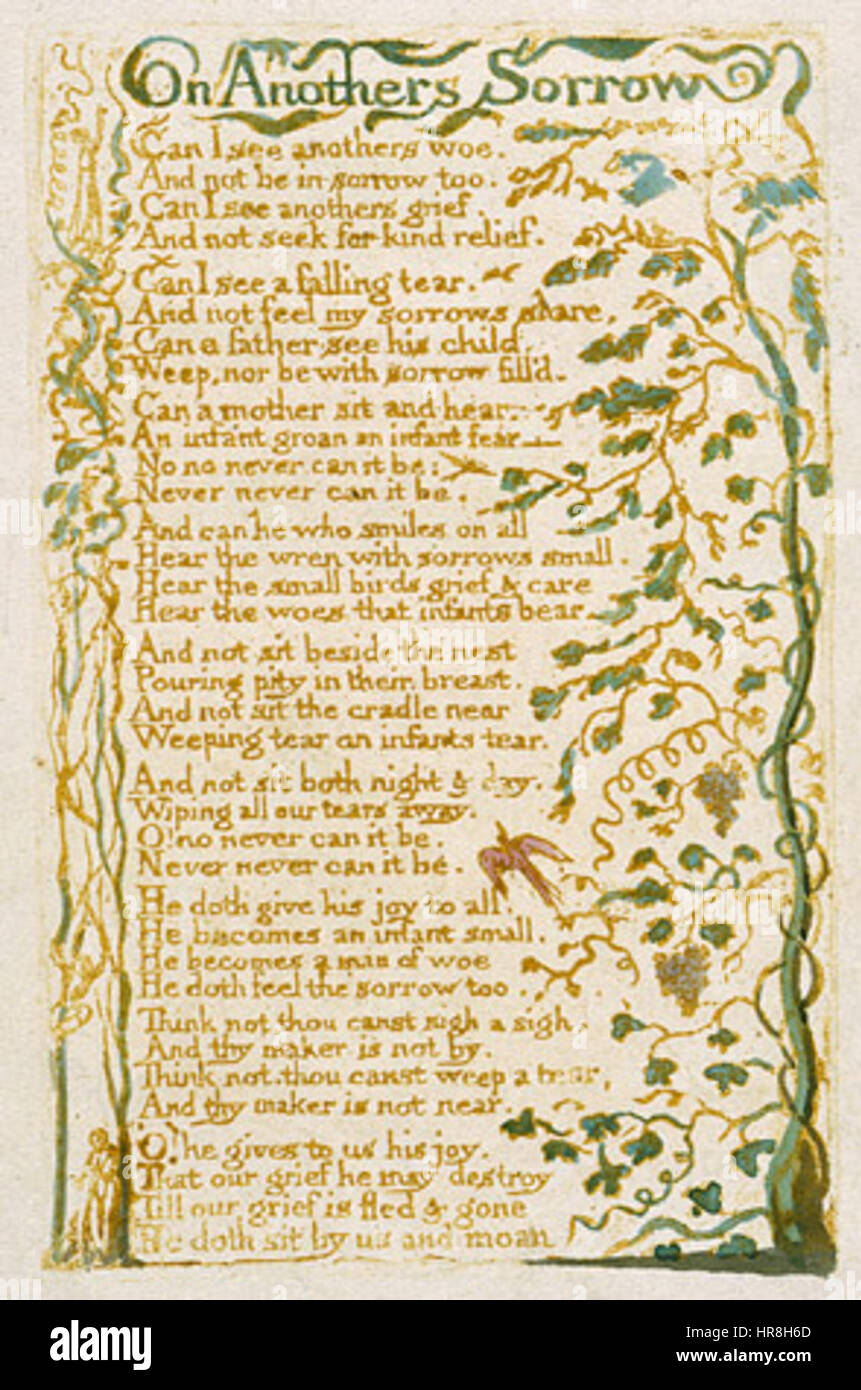 Songs of Innocence, copy G, 1789 (Yale Center for British Art) 24-27 On Anothers Sorrow Stock Photo