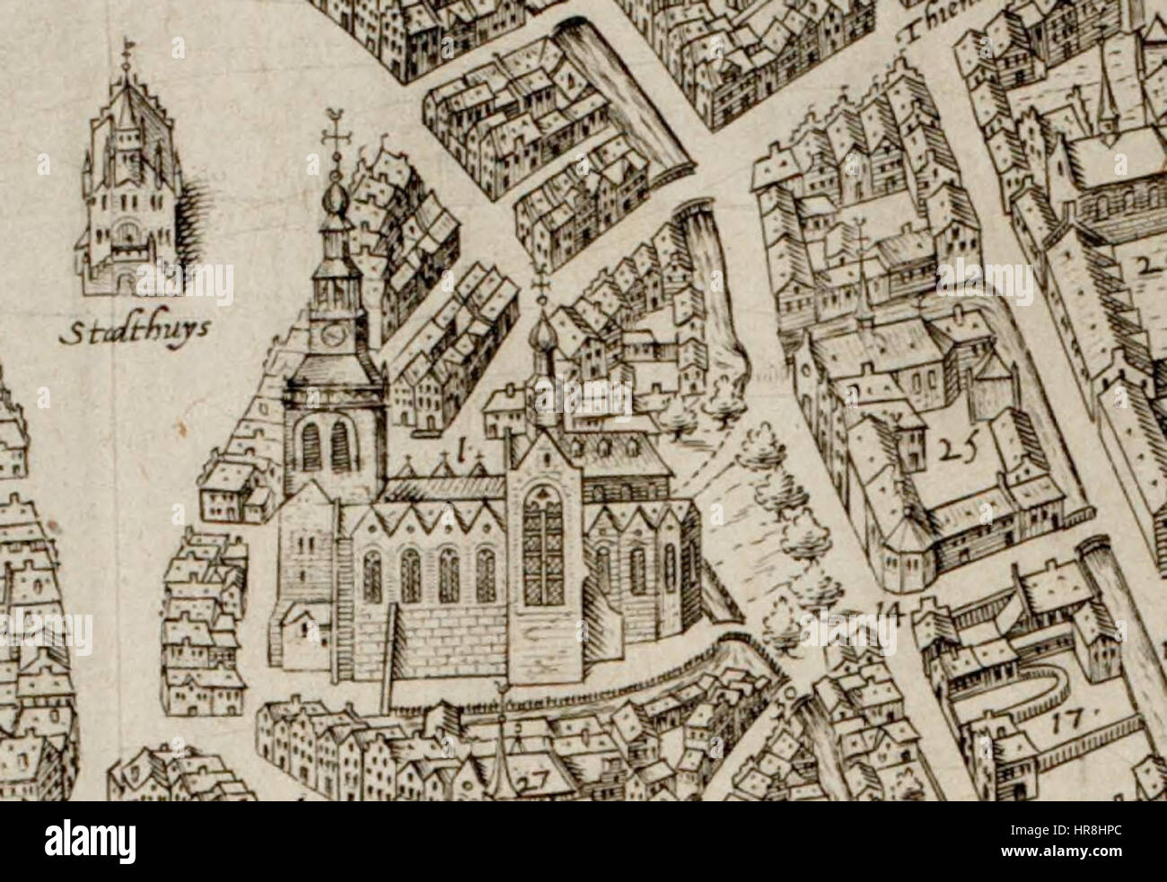 Uitsnede kaart Gouda 1585 Stock Photo