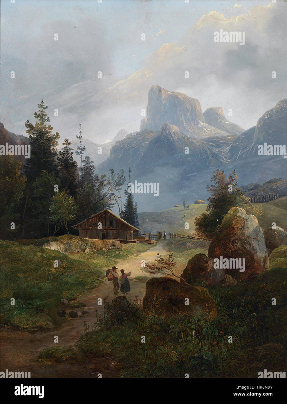 Wilhelm Steinfeld’s 'Gebirgslandschaft' (Mountain Landscape) depicts a serene and dramatic view of mountainous terrain, showcasing Steinfeld’s attention to natural beauty and his skill in landscape painting. The work emphasizes the ruggedness and majesty of nature, a common theme in 19th-century German Romanticism. Stock Photo