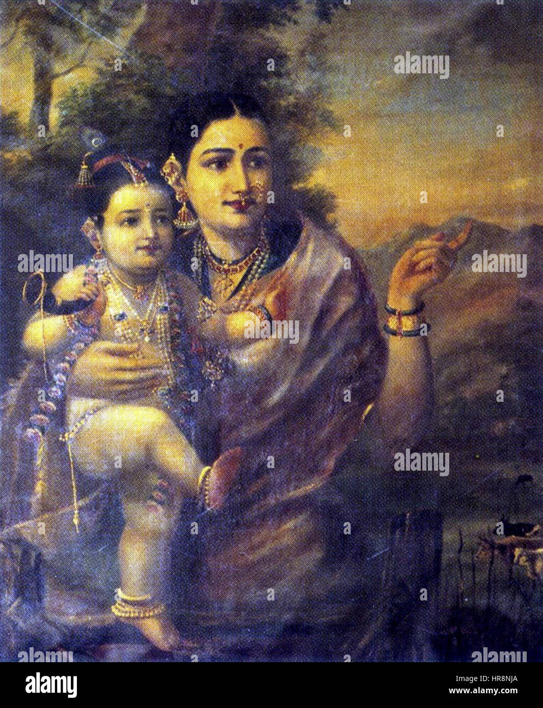 Lord Child Bal Krishna Enjoying Parrot Poster Painting in Wood Craft Frame Art Craft & Handicrafts