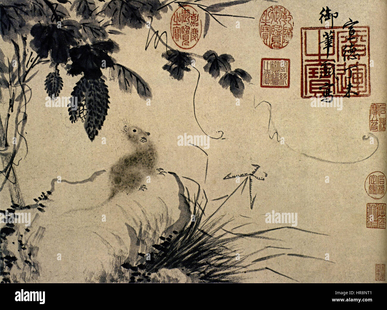 中国美術 古錫 刻 人物 題詞 朱肉 蓋物(HA432)