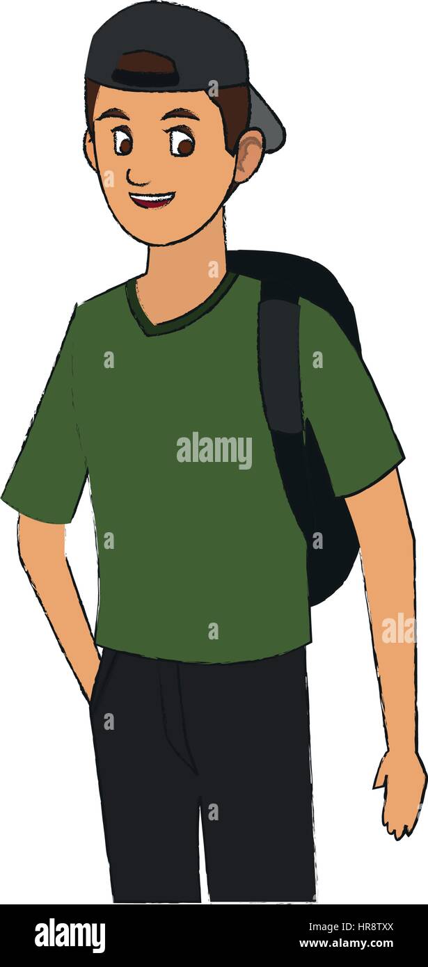 handsome young man with backwards baseball hat icon image Stock Vector