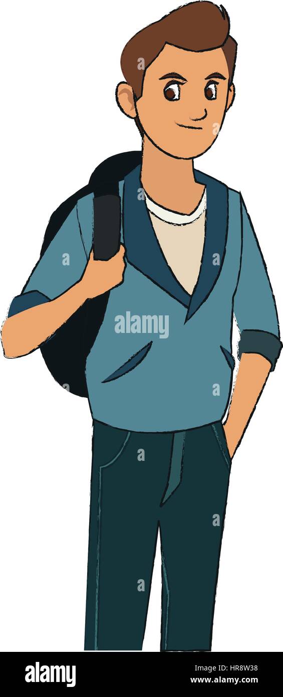 handsome young man with brown hair blue jacket and ...