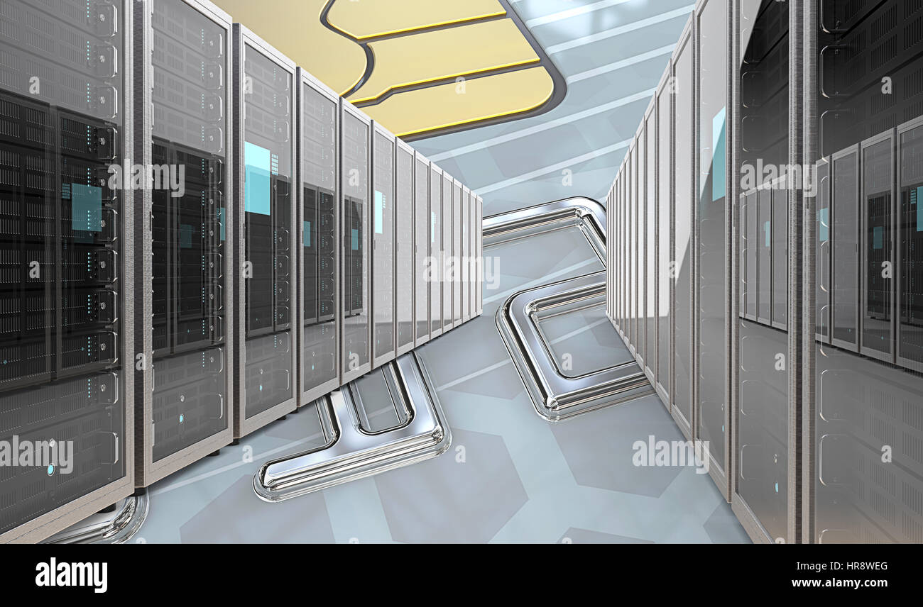 Server Racks Row over Abstract Credit Card Background. 3D render. Stock Photo