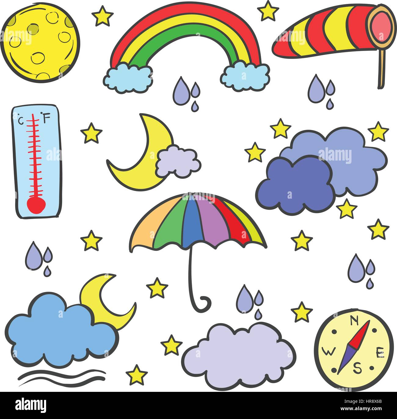 Cloud set weather style doodles hi-res stock photography and images - Alamy