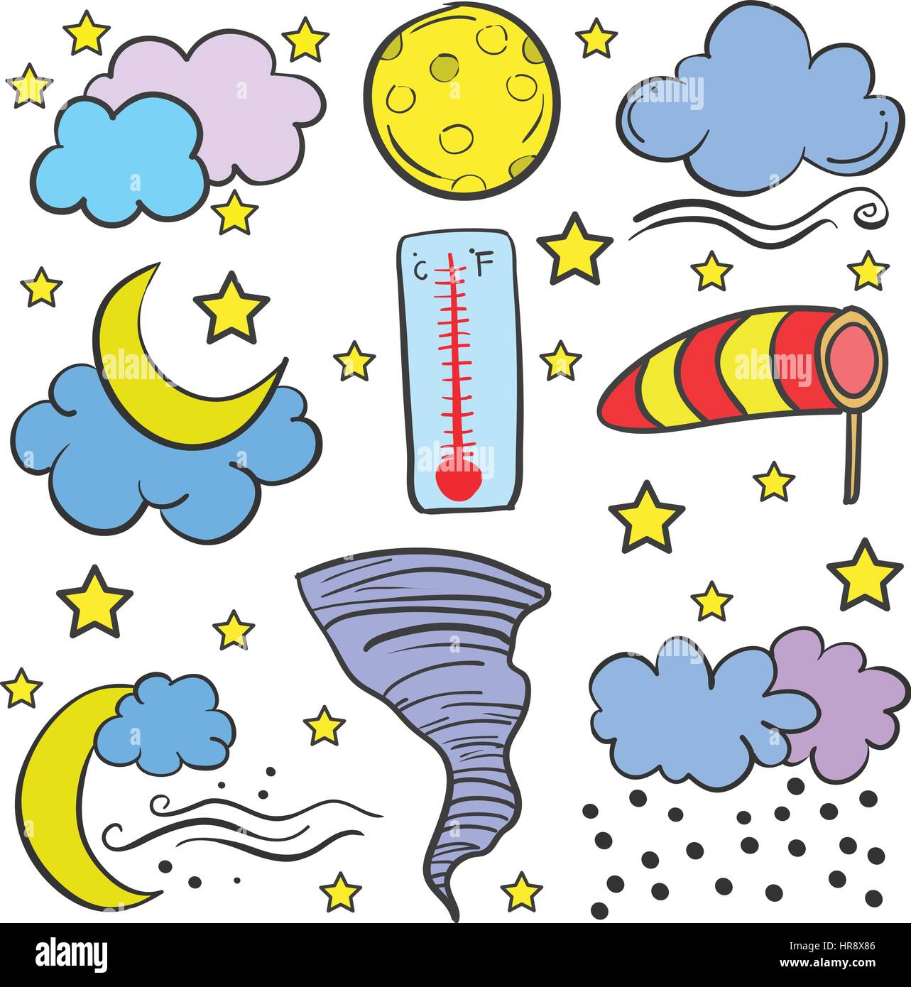 Set weather doodles vector hi-res stock photography and images - Alamy