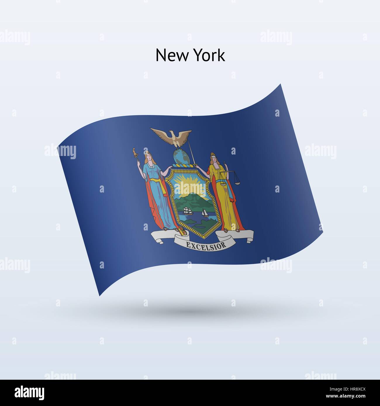 State of New York flag waving form on gray background. Vector