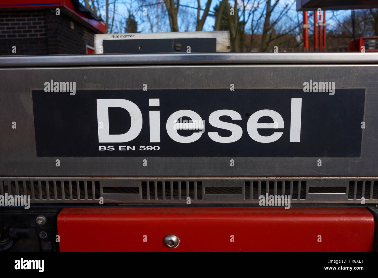 Diesel sign on fuel pump at filling station. UK Stock Photo