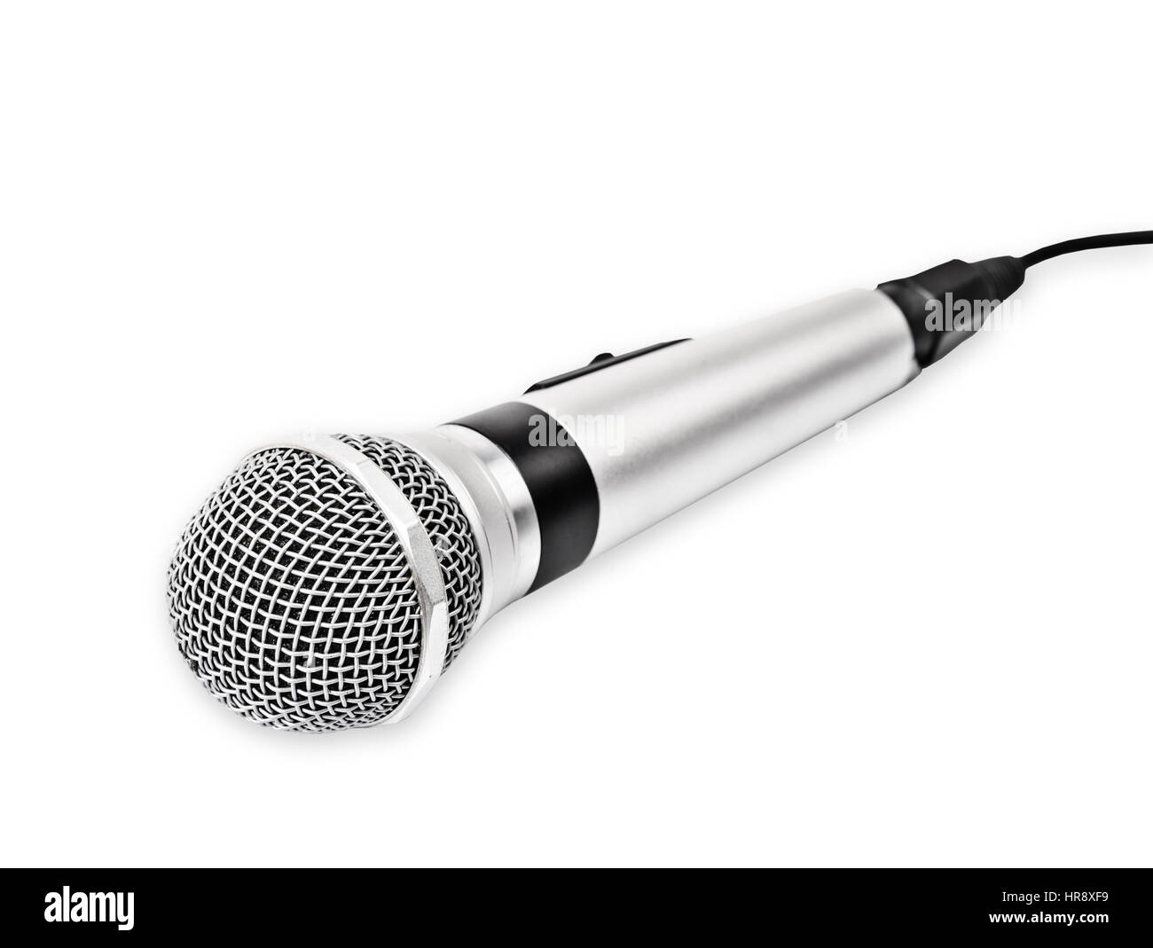 Silver Microphone isolated on the white background, Saved clipping path. Speaker concept. Stock Photo