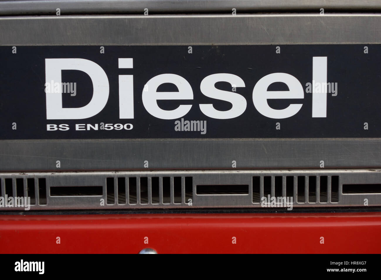 Diesel sign on fuel pump at filling station. UK Stock Photo