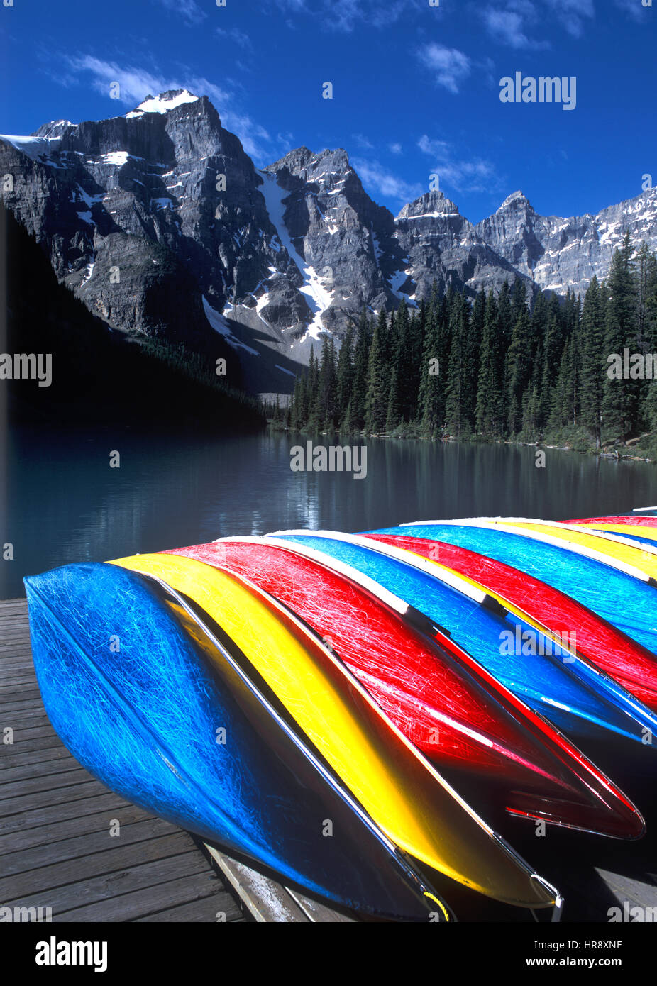 Red Canoes, Lake Louise, Banff National Park, Alberta, Canada Stock