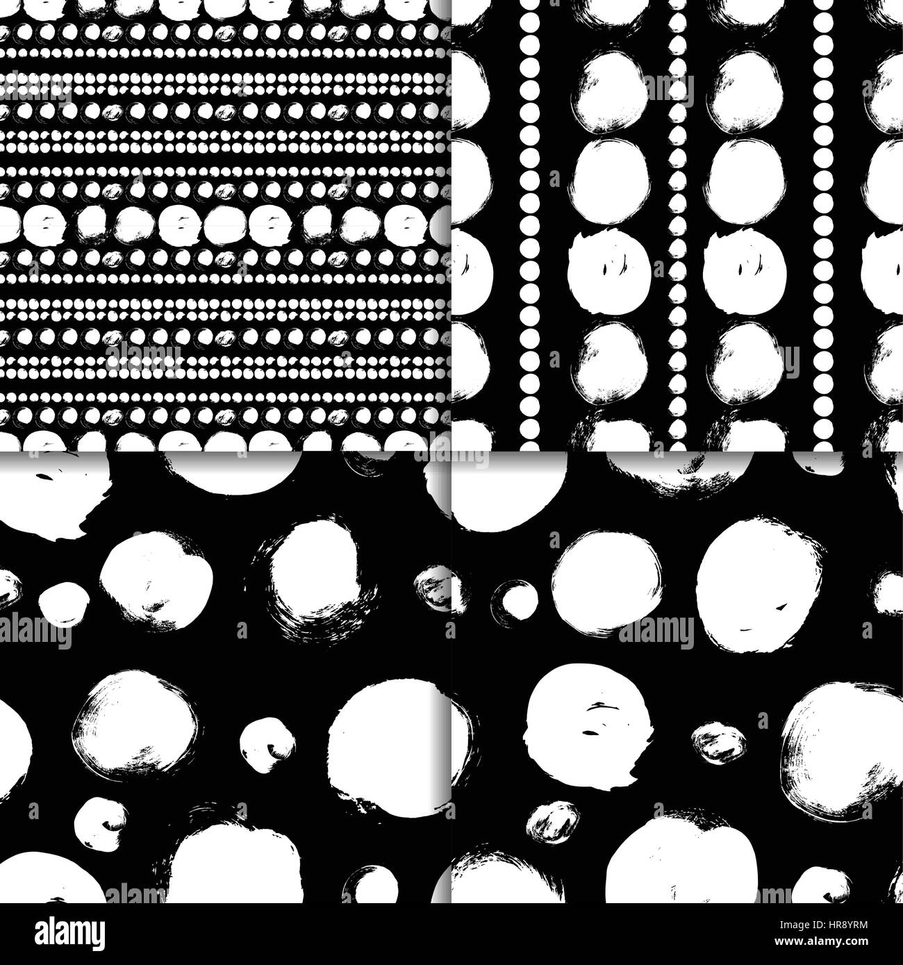 Vector seamless pattern set with circles brush strokes. Black and white ...