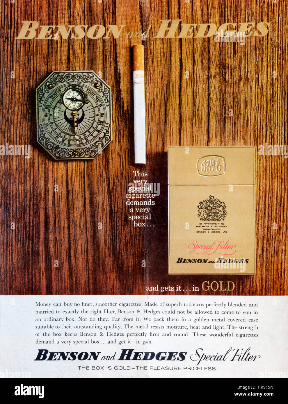 1960s magazine advertisement for Benson and Hedges cigarettes. Stock Photo