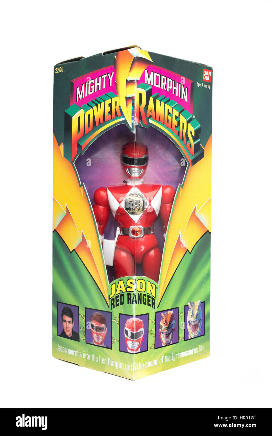 1993 Mighty Morphin Power Rangers 8' Action Figures Red & Black from TV / movie by Bandai Stock Photo