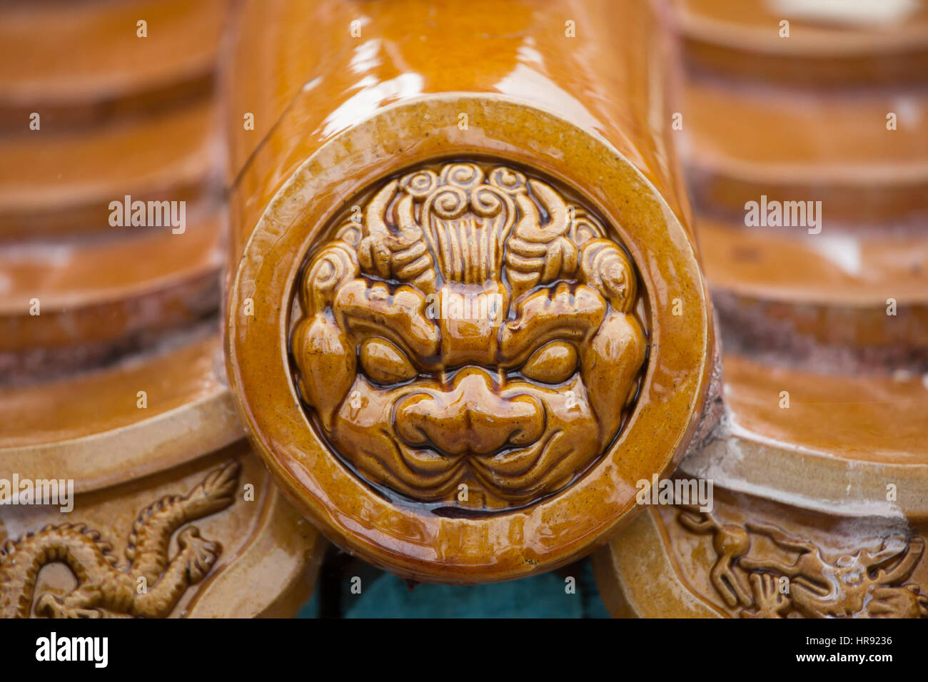 Traditional Chinese glazed roof tiles. Stock Photo