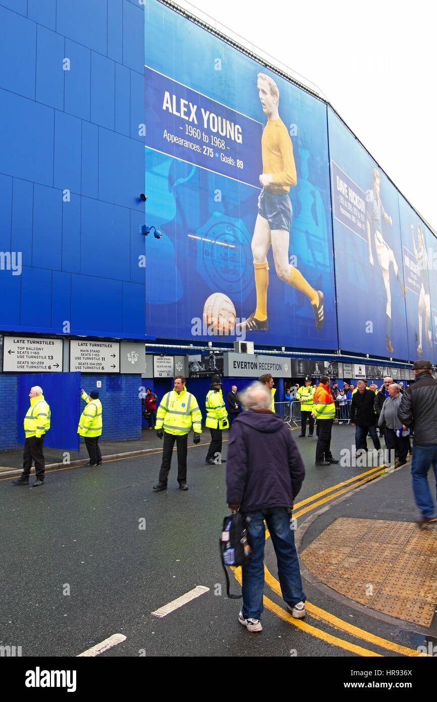 Fans start to arrive at Goodison Park for Everton's home match against Sunderland, Liverpool UK Stock Photo