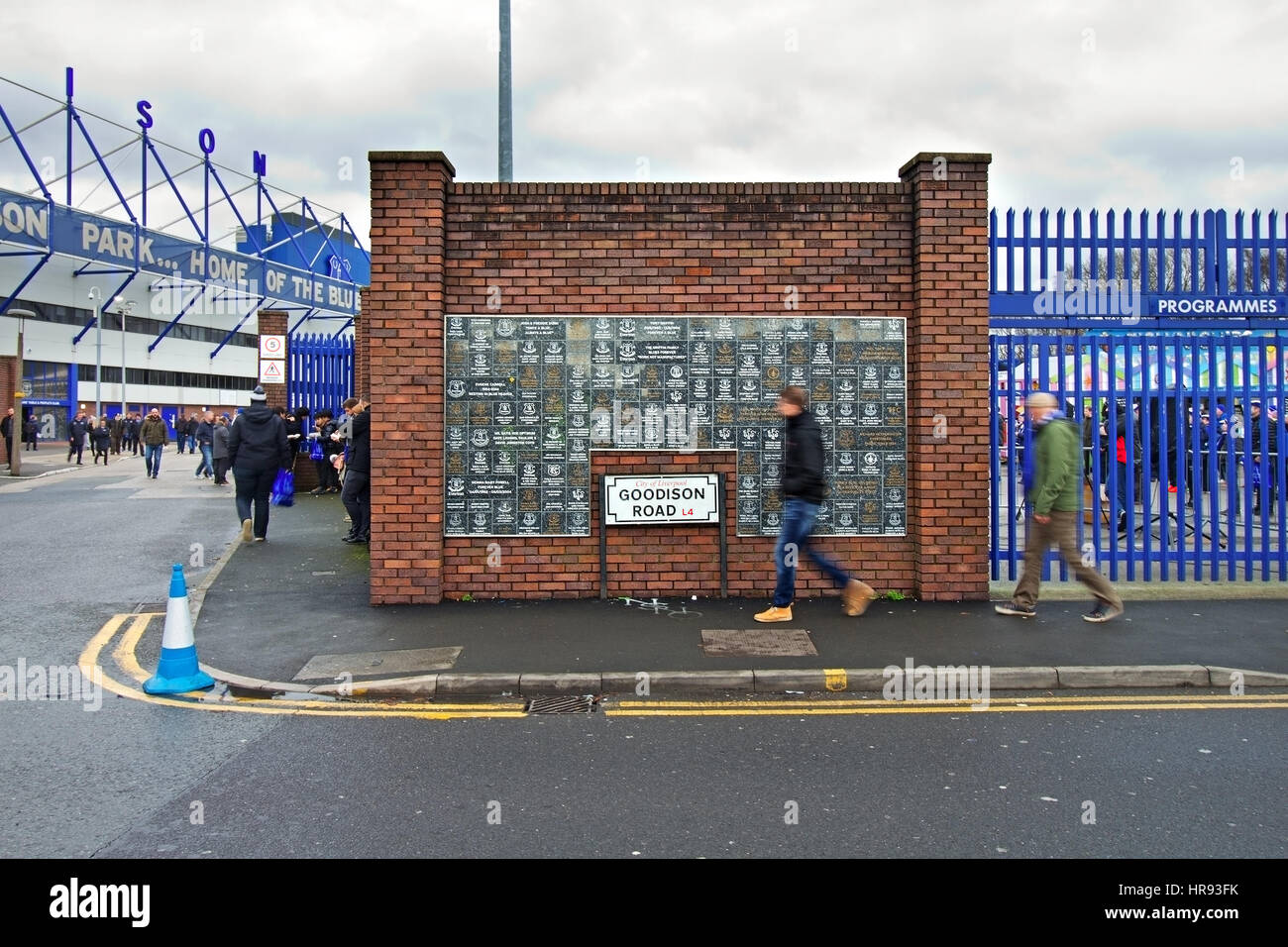 Fans start to arrive at Goodison Park for Everton's home match against Sunderland, Liverpool UK Stock Photo