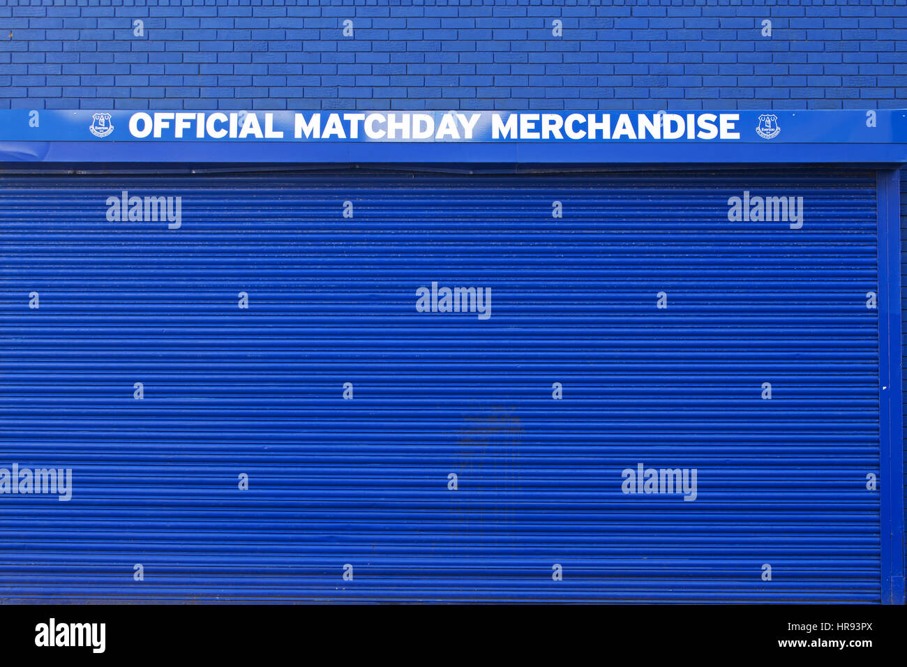 Official matchday merchandise shop at Everton Football Clubs Goodison Park football stadium Liverpool UK Stock Photo