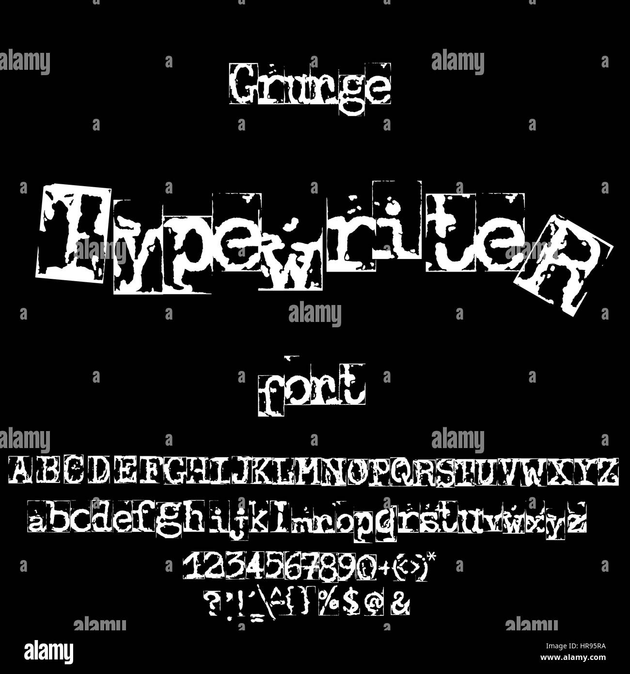 Vector old typewriter font. Vintage grunge letters. Old destroyed ...