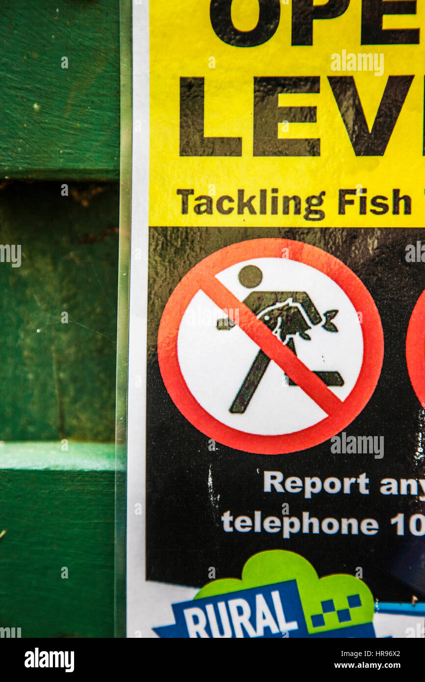 Part of a fishing theft warning notice in the Forest of Dean in Gloucestershire. Stock Photo