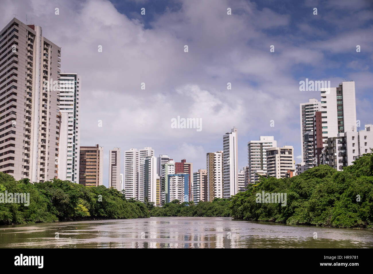 The skyline of Recife in Pernambuco, Brazil seen from river Stock Photo