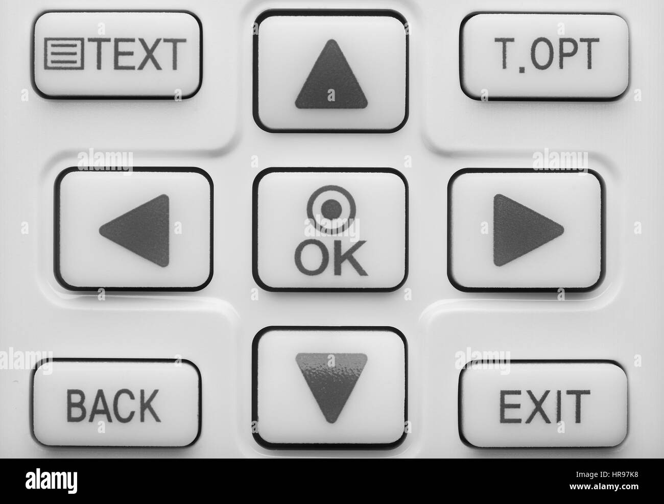 Conceptual image. Part of the TV remote with up, down, right, left ...