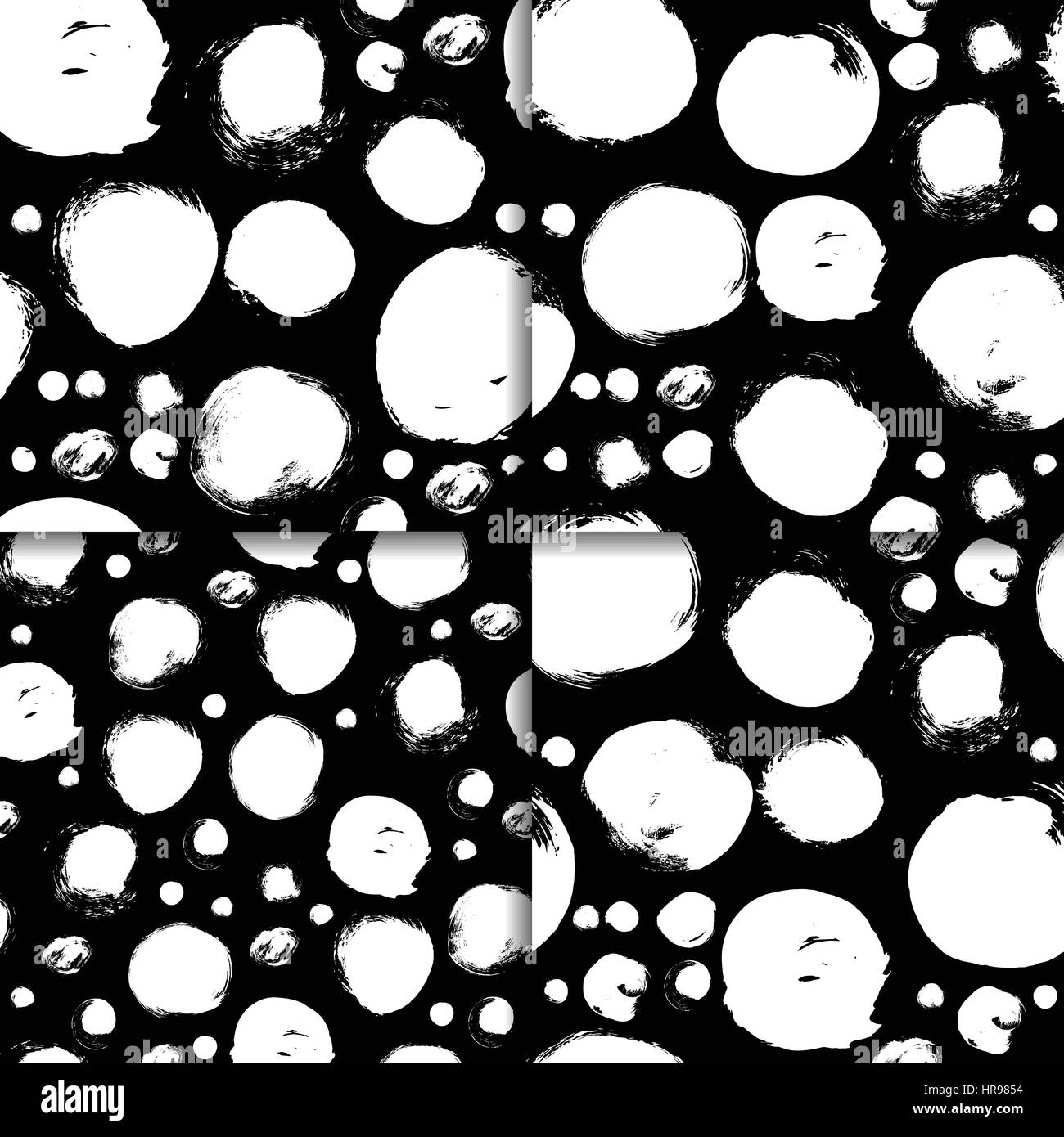 Vector seamless pattern set with circles brush strokes. Black and white ...
