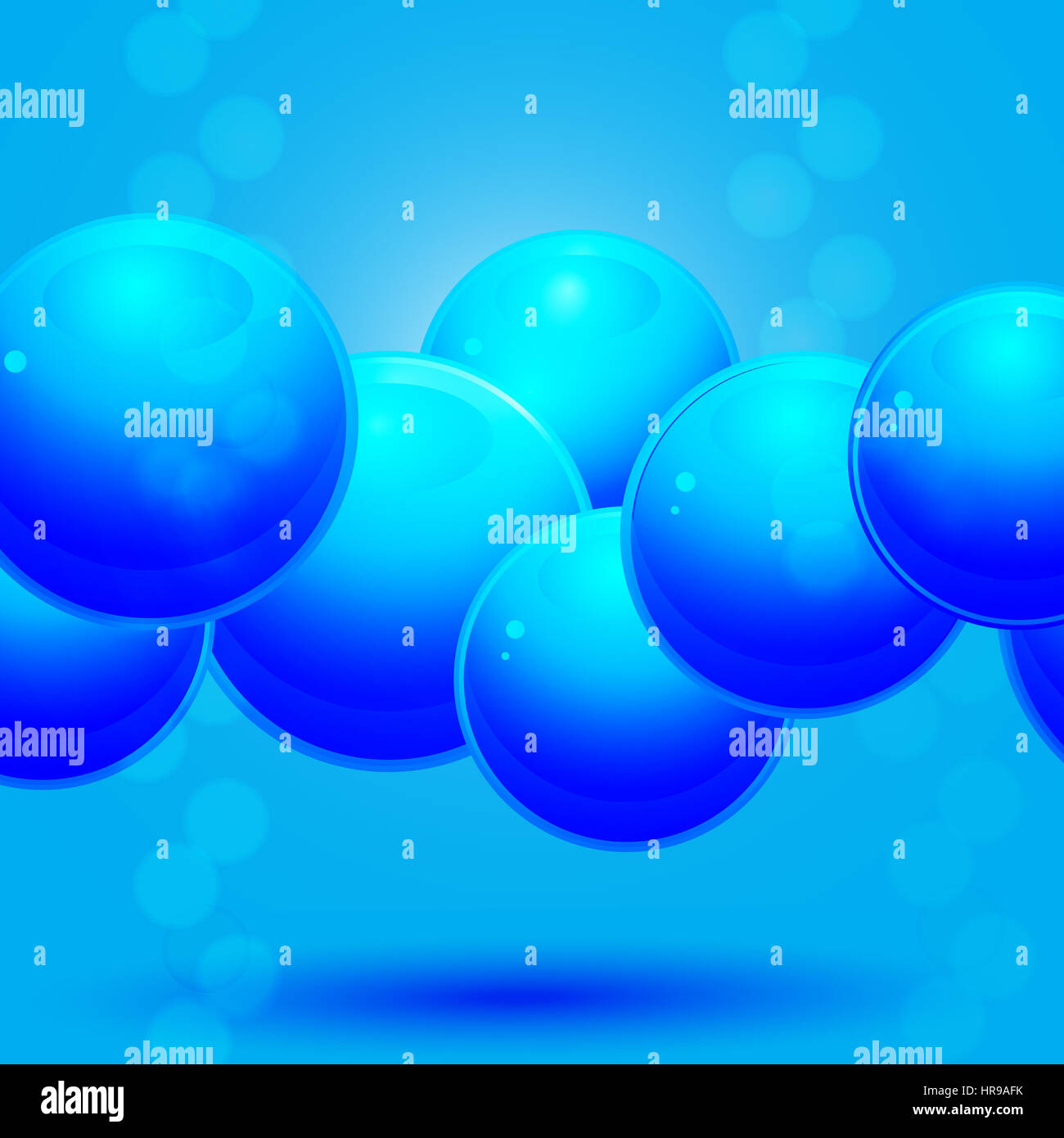 3D Illustration of Blue Glass Spheres Floating Over Blue Background ...