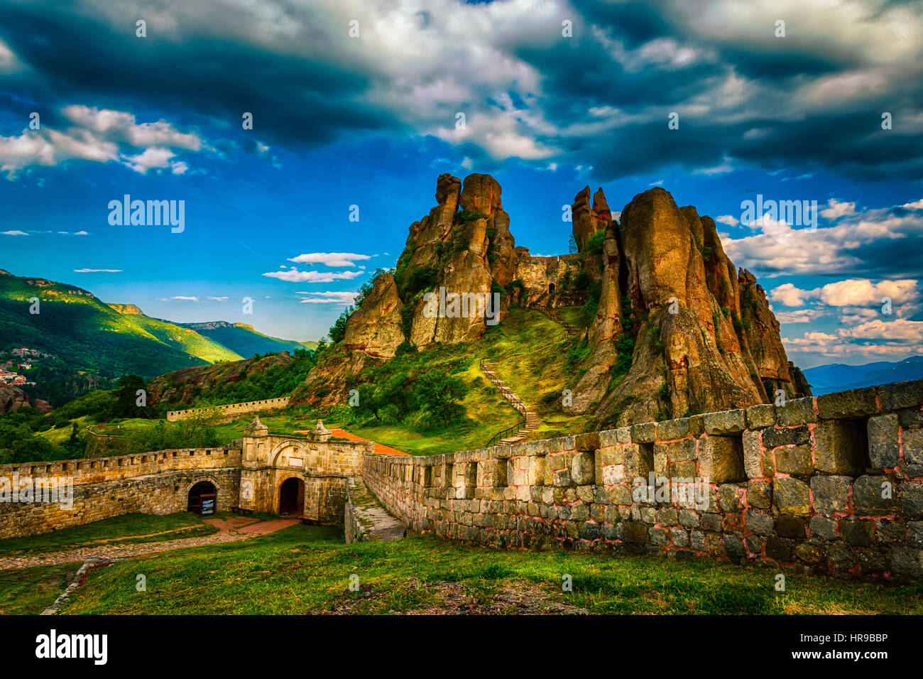 The Belogradchik Fortress, also known as Kaleto, is an ancient fortress in the the town famous for its unique and impressive rock formations. Stock Photo