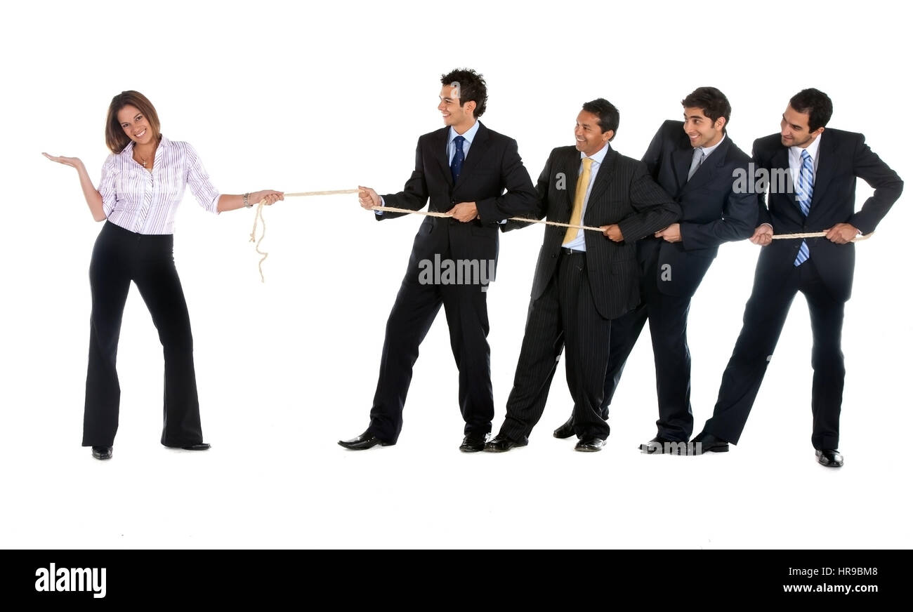 Pulling Against Rope Smiling woman pulling rope on hi-res stock photography and images - Alamy