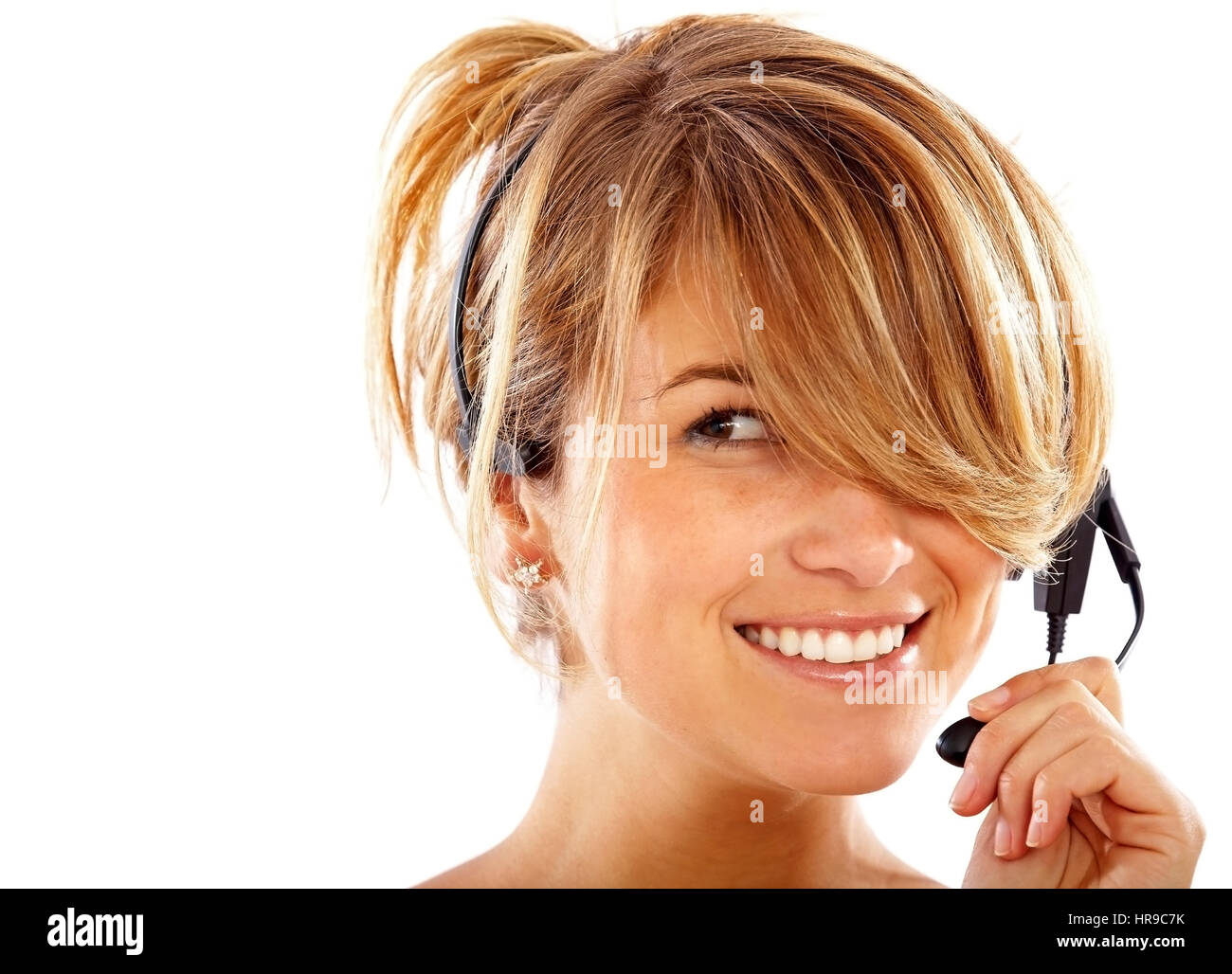 beautiful business customer service woman - smiling isolated over a ...