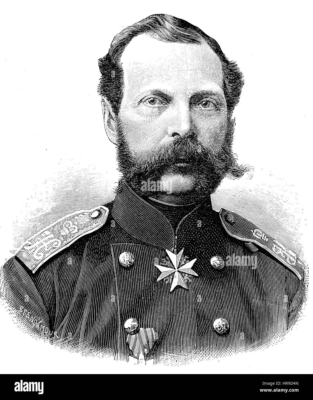 Alexander II., 1818 - 1881, was the Emperor of Russia from 2 March 1855 until his assassination in 1881. He was also the King of Poland and the Grand Duke of Finland, Situation from the time of The Franco-Prussian War or Franco-German War,  Deutsch-Franzoesischer Krieg, 1870-1871, Reproduction of an original woodcut from the year 1885, digital improved Stock Photo