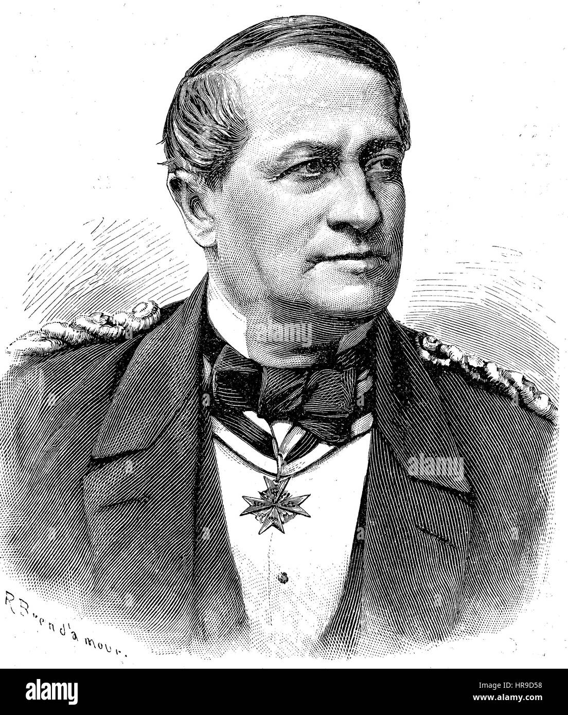 Prince Adalbert of Prussia, Heinrich Wilhelm Adalbert, 1811 - 1873, was a son of Prince Wilhelm of Prussia and Landgravine Marie Anna of Hesse-Homburg. He was a naval theorist and admiral. He was instrumental during the Revolutions of 1848 in founding the first unified German fleet, the Reichsflotte, Situation from the time of The Franco-Prussian War or Franco-German War,  Deutsch-Franzoesischer Krieg, 1870-1871, Reproduction of an original woodcut from the year 1885, digital improved Stock Photo