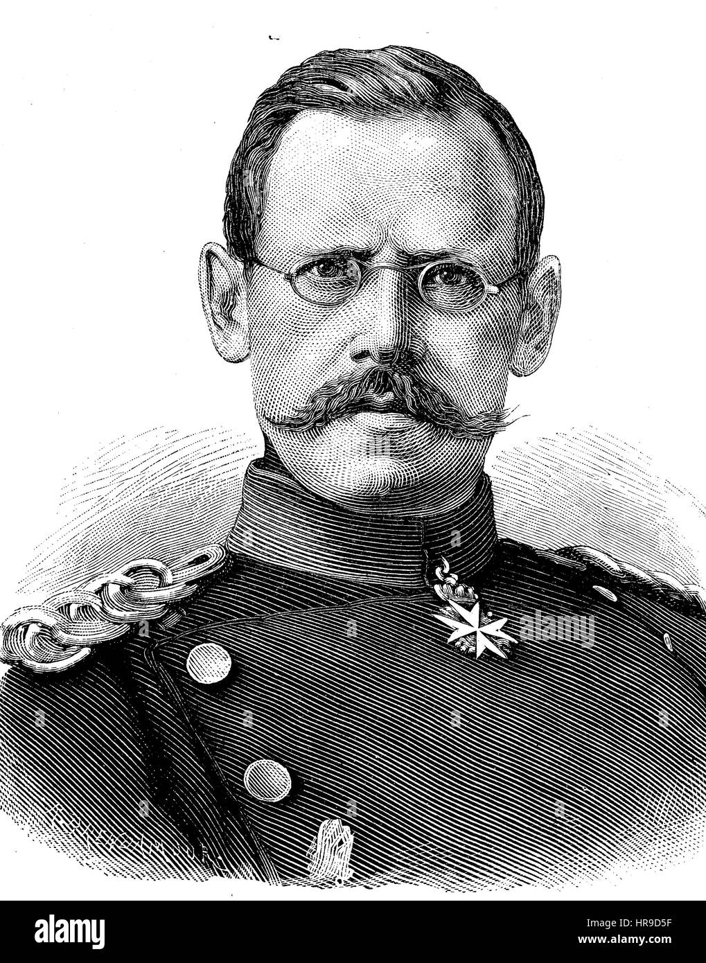 Heinrich Karl Ludwig Adolf von Gluemer, 1814 - 1896, was a Prussian officer, most recently General of the infantry, Situation from the time of The Franco-Prussian War or Franco-German War,  Deutsch-Franzoesischer Krieg, 1870-1871, Reproduction of an original woodcut from the year 1885, digital improved Stock Photo