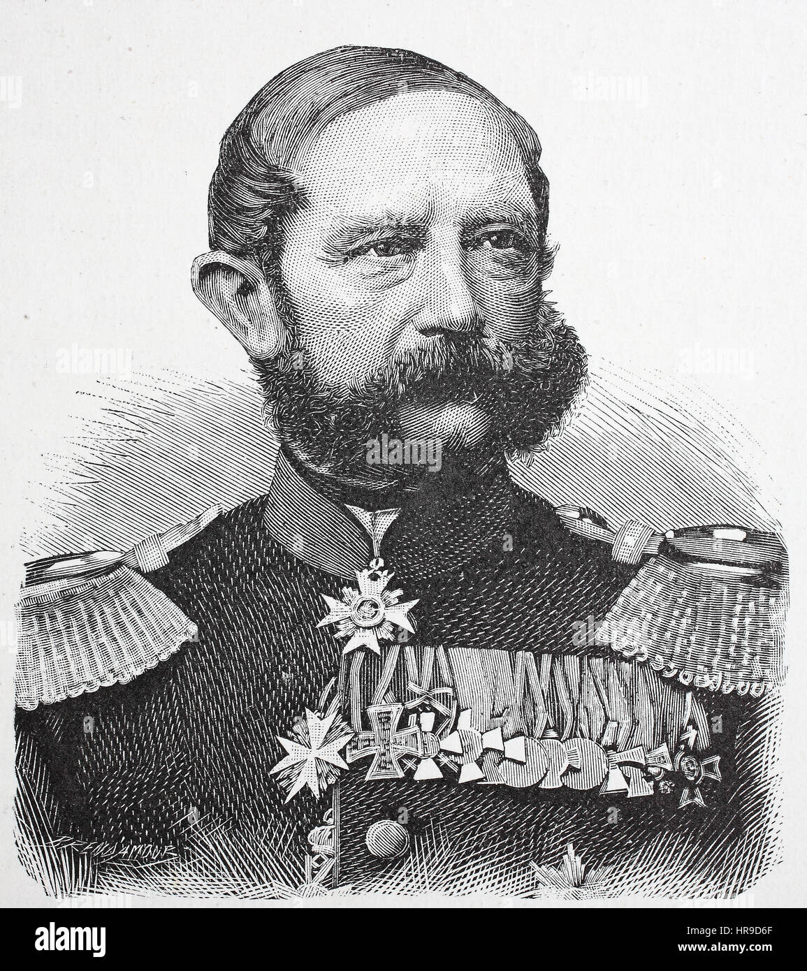 Hugo Karl Ernst Freiherr von Kottwitz, 1815 - 1897, Was a Prussian general of the infantry, Situation from the time of The Franco-Prussian War or Franco-German War,  Deutsch-Franzoesischer Krieg, 1870-1871, Reproduction of an original woodcut from the year 1885, digital improved Stock Photo