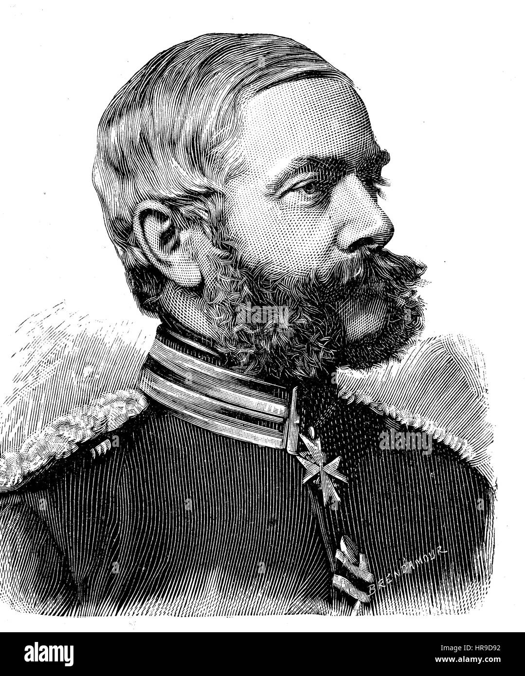 'Viktor von Erckert, 1823 - 1870, preussischer Offizier, Bearer of the order Pour le Marit, as commander-in-chief of the garde auxiliaries; He fell to St. Privat in the Franco-Prussian War, Situation from the time of The Franco-Prussian War or Franco-German War,  Deutsch-Franzoesischer Krieg, 1870-1871', Reproduction of an original woodcut from the year 1885, digital improved Stock Photo