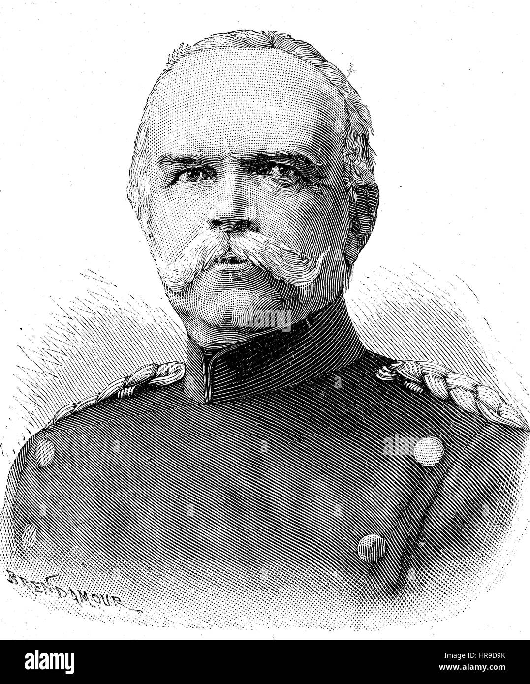 Georg Leo Graf von Caprivi de Caprera de Montecuccoli, Count George Leo of Caprivi, Caprera, and Montecuccoli, born Georg Leo von Caprivi, 1831 -1899, was a German general and statesman, Situation from the time of The Franco-Prussian War or Franco-German War,  Deutsch-Franzoesischer Krieg, 1870-1871, Reproduction of an original woodcut from the year 1885, digital improved Stock Photo