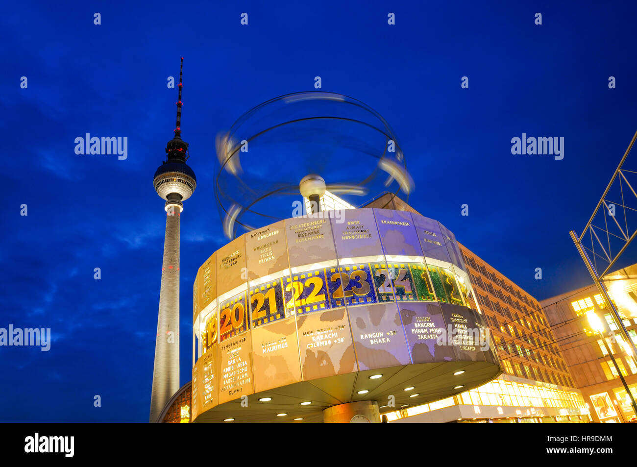 BERLIN - OCTOBER 2: Berlin's Alexanderplatz, Weltzeituhr (World Time Clock), and TV Tower on October 2, 2010 in Berlin. Alexanderplatz is the central  Stock Photo