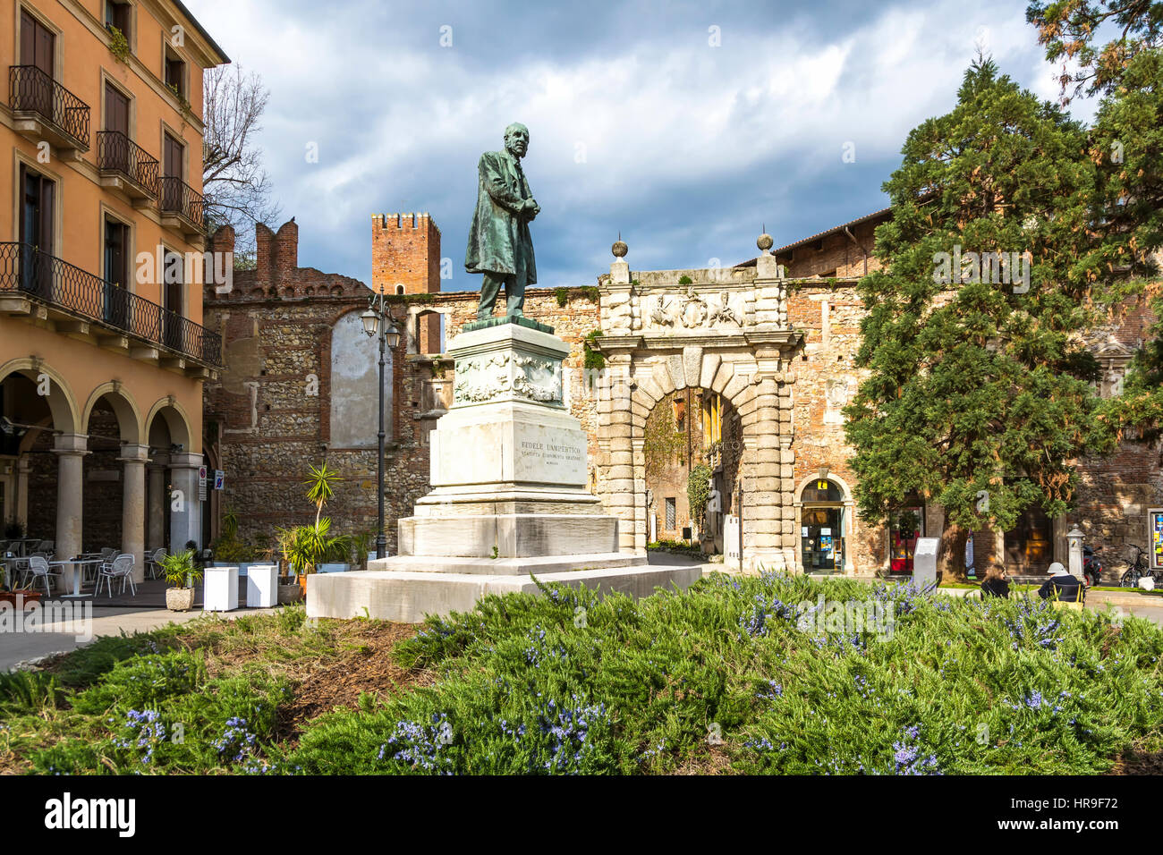 Vicenza, Italy -April 3, 2015: The entrance to the Olympic theater in Vicenza,Italy during a cloudy day. Stock Photo