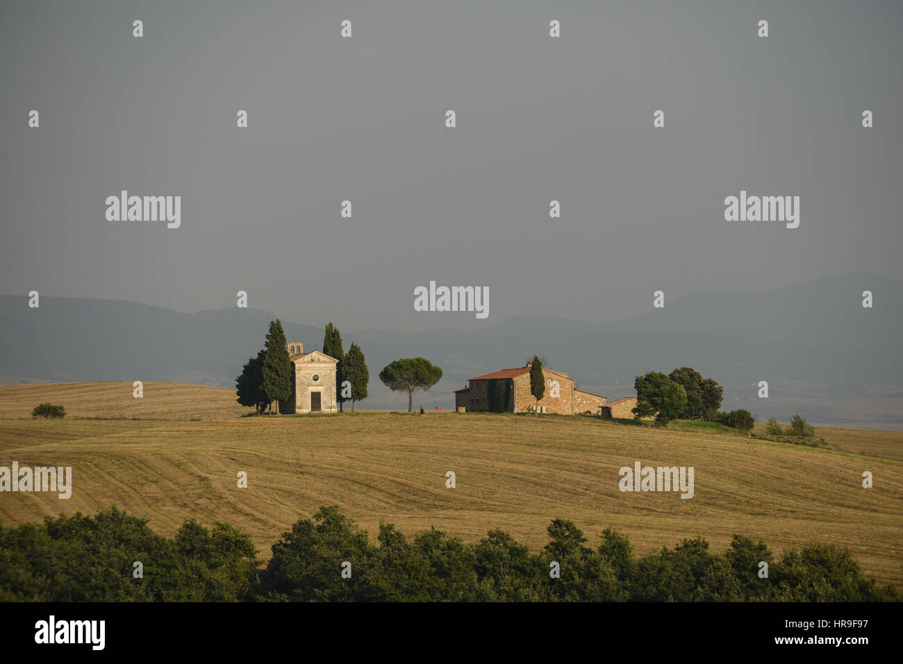 Val d'Orcia, the famous Pieve (church) of Pienza Stock Photo