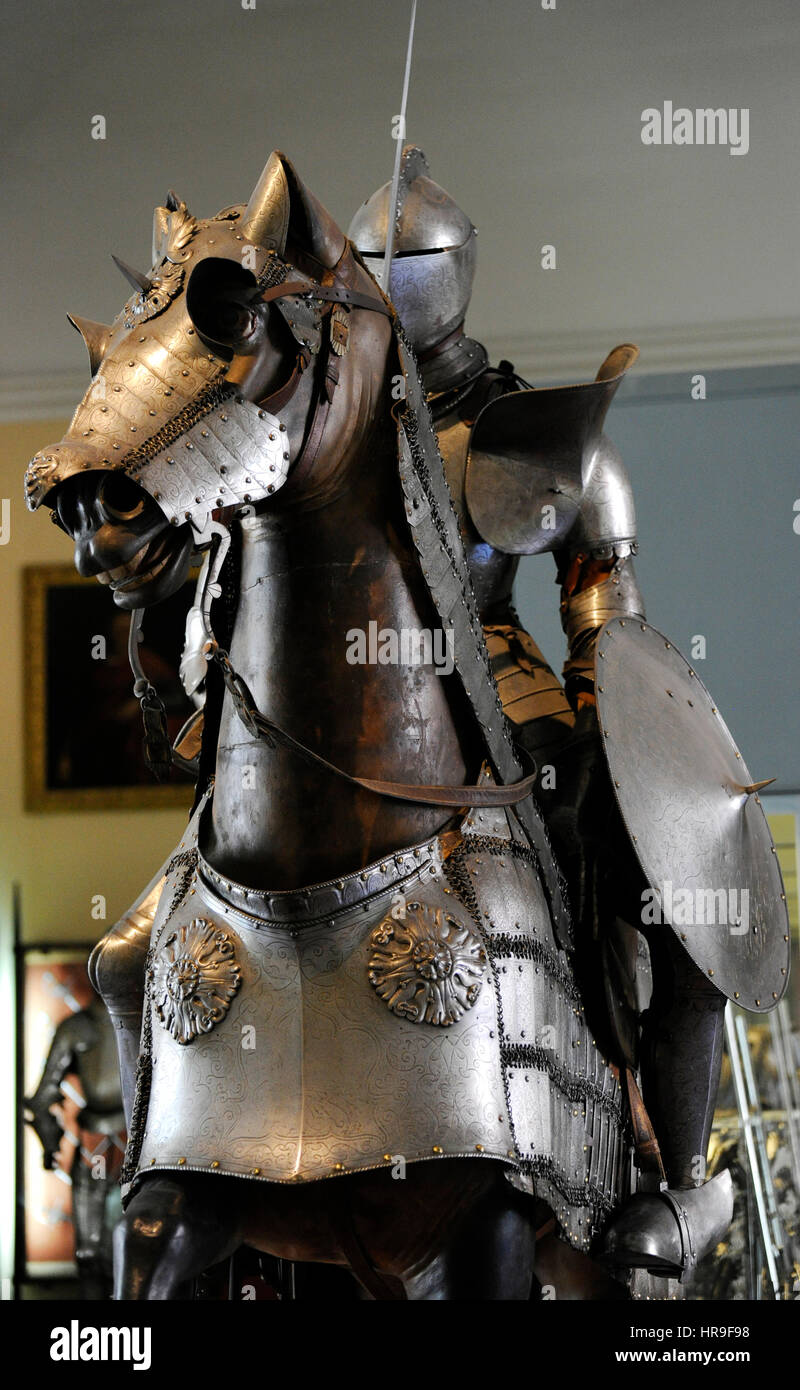 Tournament armour for horse and knight. 16th century. Brescian manufacturing. Royal Armory. National Museum of Capodimonte. Naples. Italy. Stock Photo