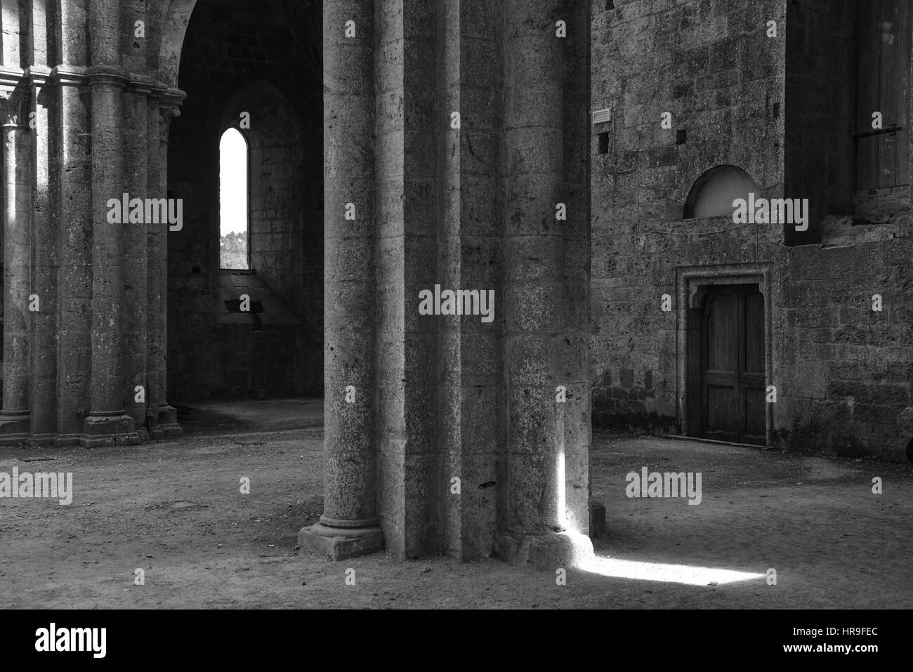 San Galgano, abandoned abbey, the place became famous because of the lack of roof. Nowadays attracts thousands of visitors each year and has also been Stock Photo