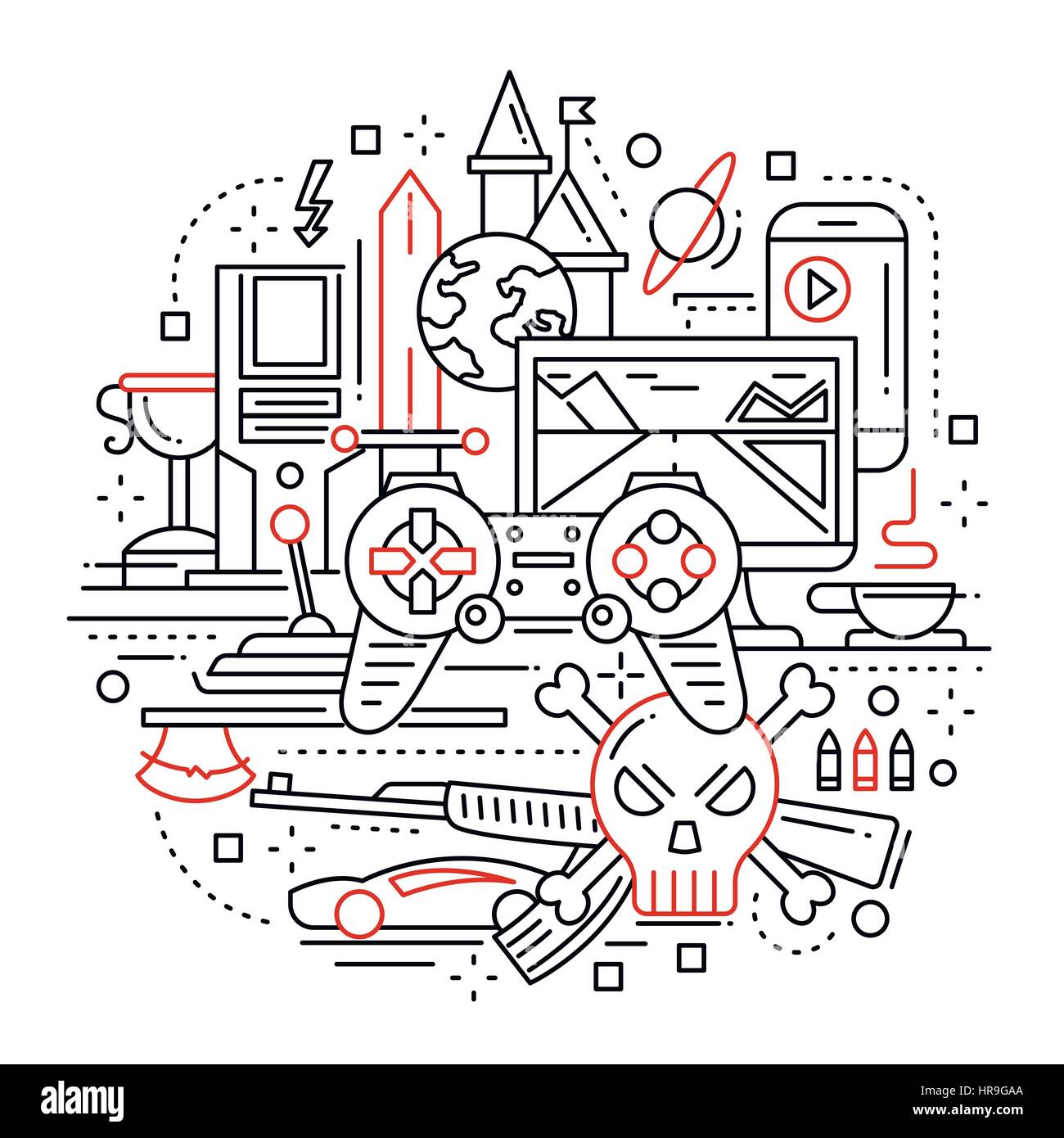 Video Gaming - line design composition Stock Vector