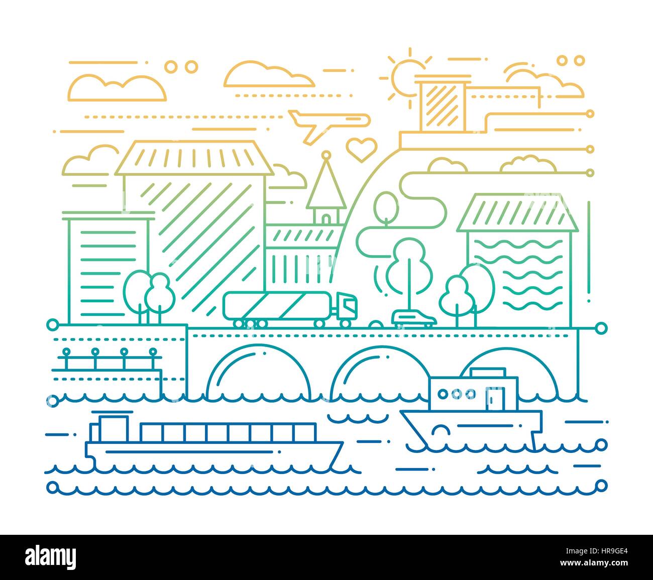 City Life - line design composition Stock Vector