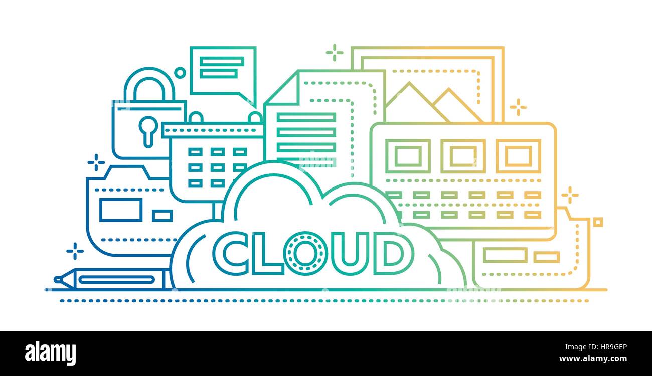 Cloud Storage Technology - flat line design website banner Stock Vector