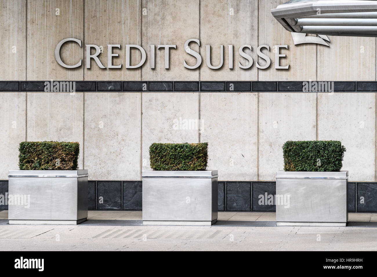 Credit Suisse bank, Canary Wharf, London, one of the city's two financial centres. Stock Photo